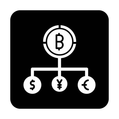 Bitcoin, dolar, avro ve yen sembollü para birimi yapısı 