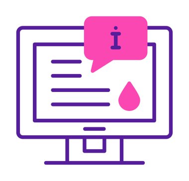 Bilgi vektörü illüstrasyonlu bilgisayar ekranı, simge ögesi biçimi