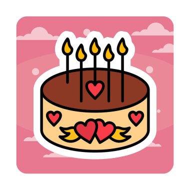 Mumlu doğum günü pastası ikon vektör çizimi                    