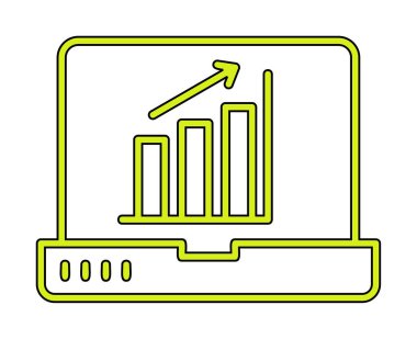 Dizüstü bilgisayar ekran simgesi üzerindeki bar grafiği, vektör illüstrasyonu