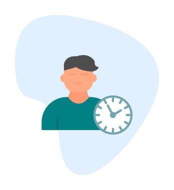 Saat simgesi olan kişi, vektör çizim tasarımı. Zaman Yönetimi                       