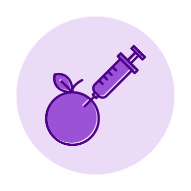 Gmo Food, şırınga ikonlu elma, vektör illüstrasyonu 