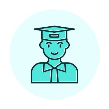 mezun düz ikon. Düz biçimli öğrencinin vektör düz çizimi