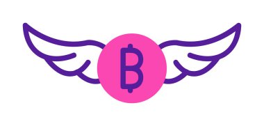 Bitcoin simgesi ve vektör illüstrasyonlu kanatlar  