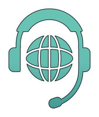 Kulaklık simgesinde Dünya küresi, vektör illüstrasyonu 