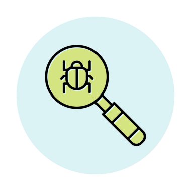 Böcekli büyüteç, virüs tespit simgesi, vektör illüstrasyon tasarımı 