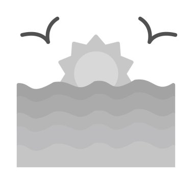 Basit düz gün batımı ve deniz vektörü çizimi