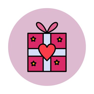 Kalp ikonu vektör illüstrasyon tasarımlı hediye kutusu