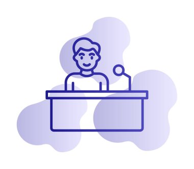 Yorumcular konuşma standında konuşma yapıyorlar, vektör illüstrasyonu