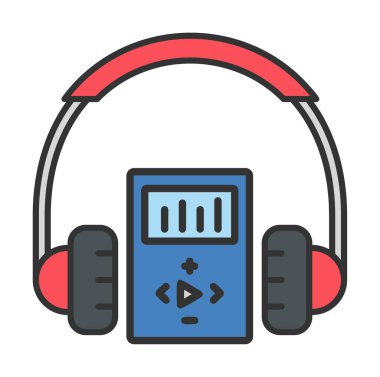 Düz kulaklık simgesi, web afişi, web ve mobil, bilgi grafikleri için vektör illüstrasyon kavramı.