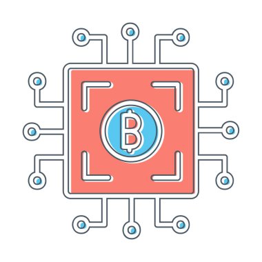  Bitcoin dijital para birimi. Bilgisayar devre kartı. Moda biçimi izole edilmiş arkaplan simgesi