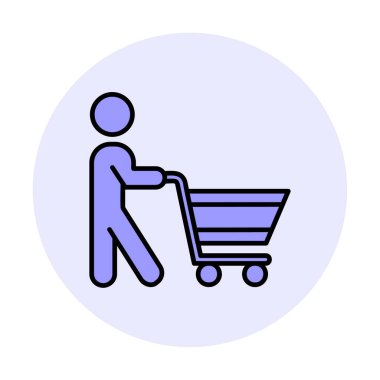 Alışveriş arabalı adam, alışveriş ikonu, vektör illüstrasyonu 