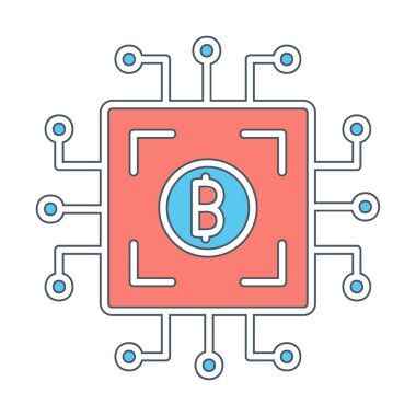  Bitcoin dijital para birimi. Bilgisayar devre kartı. Moda biçimi izole edilmiş arkaplan simgesi