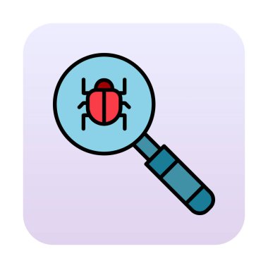 Böcekli büyüteç, virüs tespit simgesi, vektör illüstrasyon tasarımı 