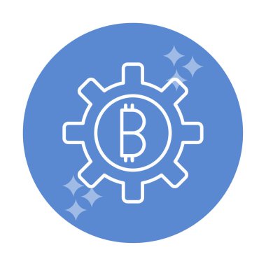 Bitcoin dişli çizgisi simgesi, vektör illüstrasyonu 