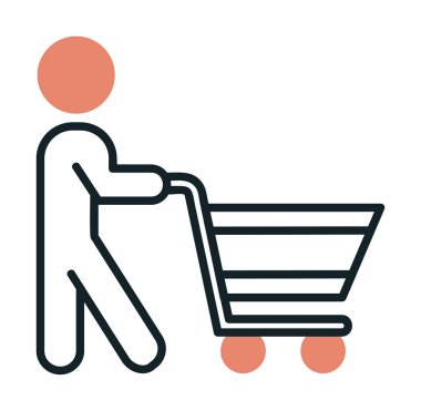 Alışveriş arabalı adam, alışveriş ikonu, vektör illüstrasyonu 