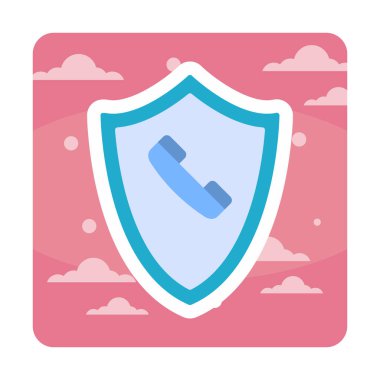 Eski moda telefon ahizesi simgesi olan bir kalkan. Güvenli telefon hattı. vektör çizimi tasarımı