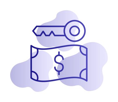 Dolar para birimi ve anahtar simgesi, Fidye yazılımı konsepti, vektör illüstrasyonu  