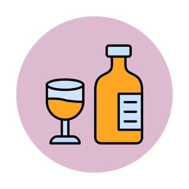 Şarap kadehi simgesi olan şişe, vektör illüstrasyonu 