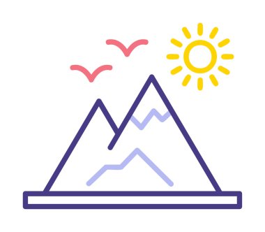 Dağların ve güneşin simgesi. vektör illüstrasyonu