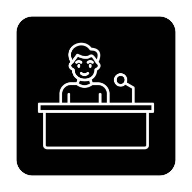 Yorumcular konuşma standında konuşma yapıyorlar, vektör illüstrasyonu