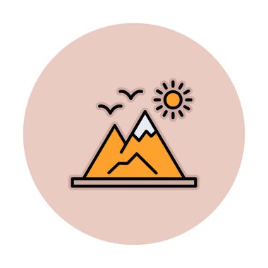 Dağların ve güneşin simgesi. vektör illüstrasyonu