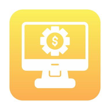 Dolar sembollü bilgisayar monitörü. İnternetten alışveriş konsepti. İnternetten kazanç, pazarlama. Vektör İllüstrasyonu