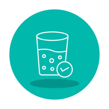 Kabarcıklı bir bardak su ve simge vektör illüstrasyonunu işaretle 