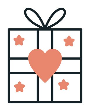 Kalp ikonu vektör illüstrasyon tasarımlı hediye kutusu