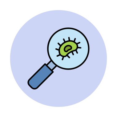 Büyüteç cam simgesi, vektör illüstrasyonu ile Bakteri Araştırması  