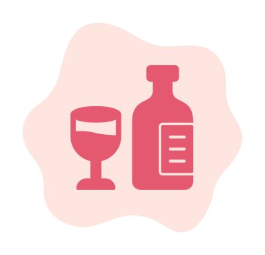 Şarap kadehi simgesi olan şişe, vektör illüstrasyonu 