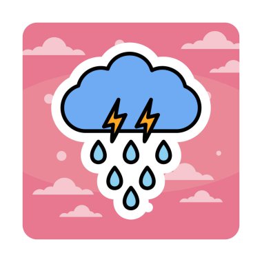 Gök gürültülü yağmurlu bulut sembolü, hava durumu ikonu, vektör illüstrasyonu 
