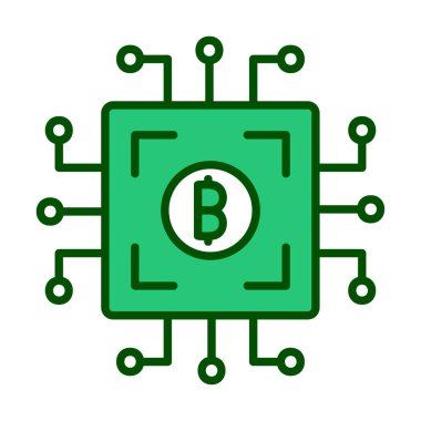  Bitcoin dijital para birimi. Bilgisayar devre kartı. Moda biçimi izole edilmiş arkaplan simgesi