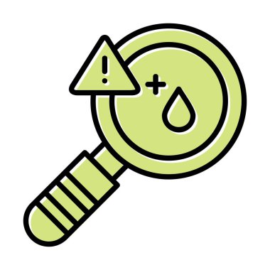 Büyüteç ve kan testi ikonu vektörü. Kan damlası