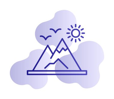 Dağların ve güneşin simgesi. vektör illüstrasyonu