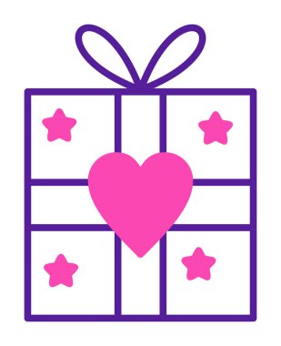 Kalp ikonu vektör illüstrasyon tasarımlı hediye kutusu