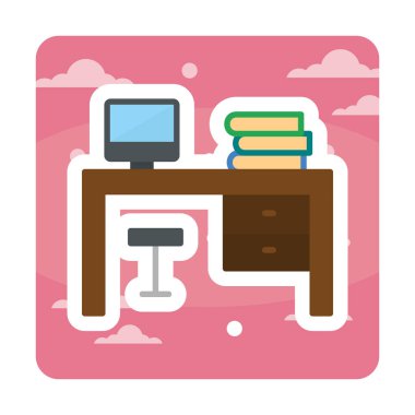 ofis masası simgesi, basit vektör illüstrasyonu