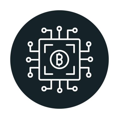  Bitcoin dijital para birimi. Bilgisayar devre kartı. Moda biçimi izole edilmiş arkaplan simgesi