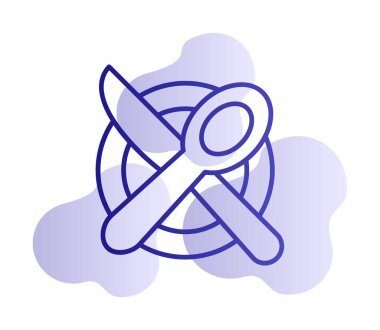 bıçak ve çatal tabakta, yemek ikonu, vektör illüstrasyonu  