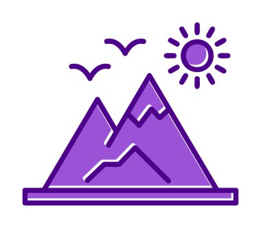 Dağların ve güneşin simgesi. vektör illüstrasyonu