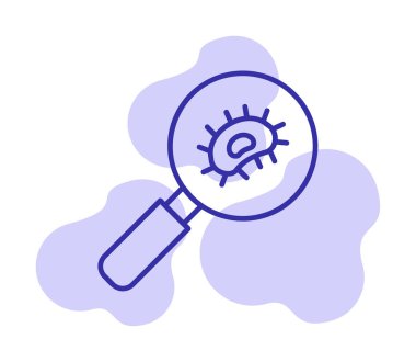 Büyüteç cam simgesi, vektör illüstrasyonu ile Bakteri Araştırması  