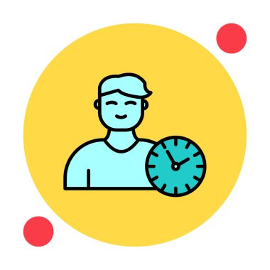 Saat simgesi olan kişi, vektör çizim tasarımı. Zaman Yönetimi                       