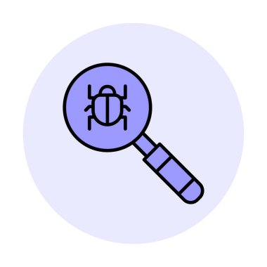 Böcekli büyüteç, virüs tespit simgesi, vektör illüstrasyon tasarımı 