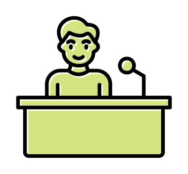 Yorumcular konuşma standında konuşma yapıyorlar, vektör illüstrasyonu