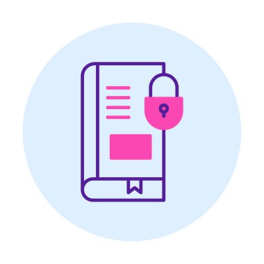 Asma kilit simgesine sahip kitap, vektör illüstrasyon tasarımı, Güvenli Kitap sembolü 