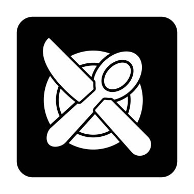 bıçak ve çatal tabakta, yemek ikonu, vektör illüstrasyonu  