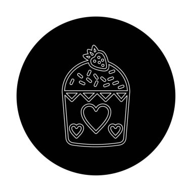 Üstünde çilek ve kalp süslemesi olan lezzetli bir kek, vektör simgesi