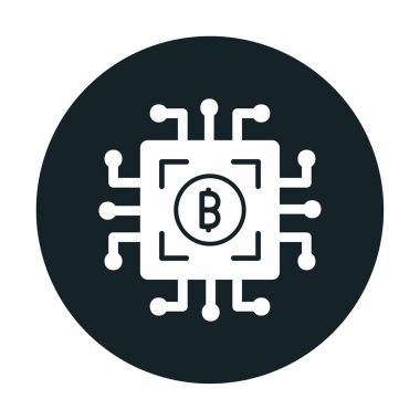  Bitcoin dijital para birimi. Bilgisayar devre kartı. Moda biçimi izole edilmiş arkaplan simgesi