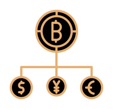 Bitcoin, dolar, avro ve yen sembollü para birimi yapısı 
