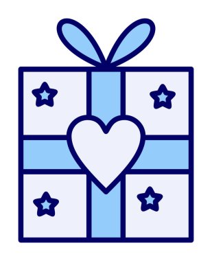 Kalp ikonu vektör illüstrasyon tasarımlı hediye kutusu